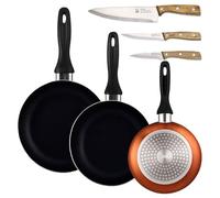 Well Home Set de 3 Sartenes Ø16Ø20Ø24cm de Aluminio prensado en Bronce metalizado+Set de 3 cuchillos de acero inoxidable para cocina