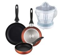 Well Home Set de 3 Sartenes Ø16Ø20Ø24cm de Aluminio prensado en Cobre metalizado+Exprimidor de 40W de Potencia - Capacidad de 1.2 Litros