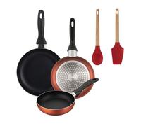 Well home set de 3 sartenes ø16ø20ø24cm de aluminio prensado en cobre metalizado+juego de 2 utensilios de cocina de silicona
