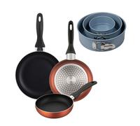 Well home set de 3 sartenes ø16ø20ø24cm de aluminio prensado en cobre metalizado+juego de 3 moldes de horno redondos ø12ø18ø22cm 14 cm