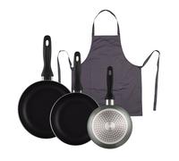 Well home set de 3 sartenes ø16ø20ø24cm de aluminio prensado en gris metalizado+delantal de cocina gris oscuro 100% algodón 75x80cm 36 cm