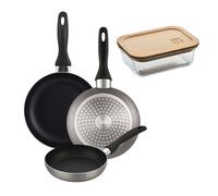 Well home set de 3 sartenes ø16ø20ø24cm de aluminio prensado en gris metalizado+hermético de 650ml en vidrio de borosilicato