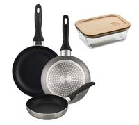 Well Home Set de 3 Sartenes Ø16Ø20Ø24cm de Aluminio prensado en Gris metalizado+Hermético de 650ml en vidrio de borosilicato