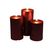 Well Home Set de 3 Velas LED en color Rojo de superficie rústica