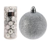 Well home set de 35 bolas de navidad de 6cm con 5 diseños diferentes en relieve color plata