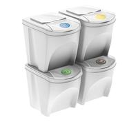 WELL HOME - Set de 4 cubos de basura-papelera reciclaje, blanco roto, 4x 25L