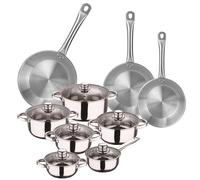 Well Home Set de Batería de Cocina de 12 Piezas y Sartenes en Acero inoxidable Ø20 Ø24 y Ø28 x5cm, Aptas para inducción y SIN antiadherente