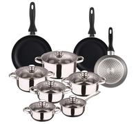Well Home Set de Batería de cocina de 12pc en acero inoxidable + 3 Sartenes Ø16Ø20Ø24cm Gris metalizado en aluminio prensado