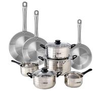 Well Home Set de Batería de Cocina de 8 Piezas y Sartenes en Acero inoxidable Ø20 Ø24 y Ø28 x5cm, Aptas para inducción y SIN antiadherente