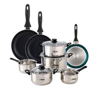 Well home set de batería de cocina de 8pc en acero inoxidable + 3 sartenes ø16ø20ø24cm azul metalizado en aluminio 55 cm