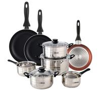 Well Home Set de Batería de cocina de 8pc en acero inoxidable + 3 Sartenes Ø16Ø20Ø24cm Cobre metalizado en aluminio prensado