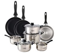 Well Home Set de Batería de cocina de 8pc en acero inoxidable + 3 Sartenes Ø16Ø20Ø24cm Gris metalizado en aluminio prensado