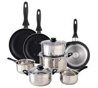 Well Home Set de Batería de cocina de 8pc en acero inoxidable + 3 Sartenes Ø16Ø20Ø24cm Negro en aluminio prensado