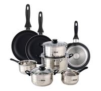 Well home set de batería de cocina de 8pc en acero inoxidable + 3 sartenes ø16ø20ø24cm negro en aluminio 70 cm