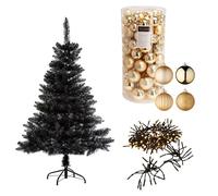 Well Home Set Navideño de Árbol Negro floreciente de 210cm con Guirnalda de 192 LED y 100 Bolas decorativas doradas