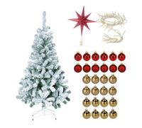 Well home set navideño de árbol nevado de 150cm con estrella de papel 30cm + guirnalda de 80 led y 38 bolas decorativas rojas y doradas