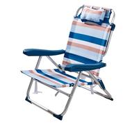 Well Home Silla Plegable de Camping/Playa reclinable con Almohada 64x63x32/82cm Aluminio anodizado, Rayas Azules, Tejido 600x300D hasta 110kg
