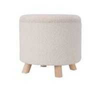 Well Home Taburete de Almacenamiento 100% Poliéster Ø40x37cm en Color Blanco y Patas de Madera