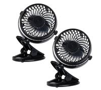Well Home Ventilador con clip, 3 velocidades, batería 1200mAh, negro, set de 2
