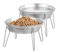 Wellbro Cuencos elevados de Acero Inoxidable con Soporte de Metal para Gatos, Gatitos, Cachorros y Perros pequeños, 2 Unidades
