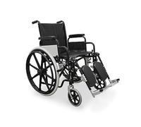 WELLCORE Silla de ruedas con reposapiés elevables y abatibles hasta 90º, Plegable, Acero, Ligera, Autopropulsable, Respaldo y Asiento de Polipiel, Ruedas macizas, Frenos de mano