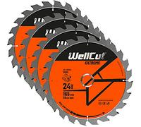 WellCut TCT - Juego de 4 hojas de sierra para DSS610, DSS611, DCS391, HD18CS (165 mm x 24 dientes x 20 mm)