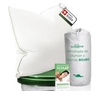 Welldora Almohada Plumas y Plumón Lujo 80x80 | Almohada Cervicales y Cuello Firmeza Media 3 Cámaras | 100% Plumón y Plumas Naturales | Médicamente Probada, Oeko-Tex, Hipoalergénica, Certificado RDS