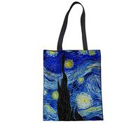 WELLFLYHOM Bolsa de la compra de lona con asa, reutilizable, resistente, lavable, ecológica, Van Gogh Noche Estrellada, large