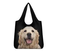 WELLFLYHOM Bolsas de comestibles reutilizables, lavables a máquina, lindo perro Golden Retriever, plegables, lavables, reutilizables, bolsa plegable para compras, color negro