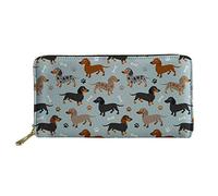 WELLFLYHOM Bonita cartera pequeña con estampado de huellas de perro salchicha para mujeres, jóvenes, adolescentes, niñas, monedero largo con cremallera para tarjetas de crédito, Cartera de viaje