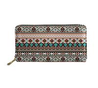 WELLFLYHOM Cartera de viaje para mujer, cartera larga de cuero, cremallera, ranuras para tarjetas, monedero, estilo bohemio, estampado tribal étnico, grande, cartera de viaje, estampado bohemio