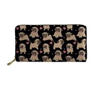 WELLFLYHOM Cartera de viaje para mujer, cartera larga de piel con cremallera, ranuras para tarjetas, bolsillo para monedas, Kawaii Pug Dog, L, Cartera de viaje