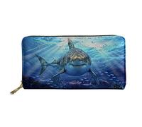 WELLFLYHOM Cartera de viaje para mujer, cartera larga de piel con cremallera, ranuras para tarjetas, bolsillo para monedas, Cool Shark Blue, L, Cartera de viaje