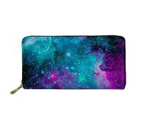 WELLFLYHOM Cartera de viaje para mujer, cartera larga de piel con cremallera, ranuras para tarjetas, bolsillo para monedas, Galaxy Star, L, Cartera de viaje
