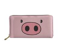 WELLFLYHOM Cartera de viaje para mujer, cartera larga, piel, cremallera, tarjetero, monedero, Pink Pig, large, Cartera de viaje