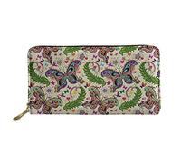 WELLFLYHOM Cartera grande de piel con cremallera alrededor de la tarjetero, organizador de viaje para mujer, Mariposa étnica colorida, L, Cartera de viaje