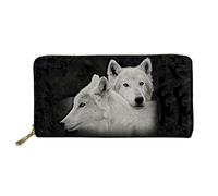 WELLFLYHOM Cartera grande de piel con cremallera alrededor de la tarjetero, organizador de viaje para mujer, Pareja Lobo Negro, L, Cartera de viaje
