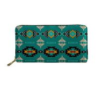 WELLFLYHOM Cartera grande de piel con cremallera alrededor de la tarjetero, organizador de viaje para mujer, Estampado tribal étnico de Najavo, L, Cartera de viaje