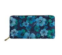 WELLFLYHOM Cartera grande de piel con cremallera alrededor de la tarjetero, organizador de viaje para mujer, Flor hawaiana de hibisco, L, Cartera de viaje