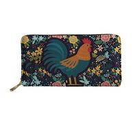 WELLFLYHOM Cartera grande de piel con cremallera alrededor de la tarjetero, organizador de viaje para mujer, Pollo floral, L, Cartera Rfid