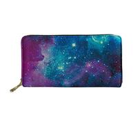 WELLFLYHOM Cartera grande de piel con cremallera alrededor de la tarjetero, organizador de viaje para mujer, Galaxia estrellada, L, Cartera Rfid