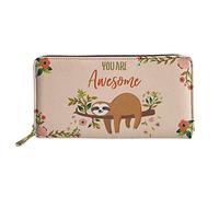 WELLFLYHOM Cartera grande de piel con cremallera alrededor de la tarjetero, organizador de viaje para mujer, Sloth You Are Awesome, L, Cartera de viaje