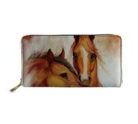 WELLFLYHOM Cartera grande de piel con cremallera alrededor de la tarjetero, organizador de viaje para mujer, Caballo para parej, L, Cartera de viaje