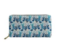 WELLFLYHOM Cartera grande de piel con cremallera alrededor de la tarjetero, organizador de viaje para mujer, Cactus azul, L, Cartera Rfid