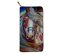 WELLFLYHOM Cartera grande de piel con cremallera alrededor de la tarjetero, organizador de viaje para mujer, Colorido caballo de pintura al óleo, L, Cartera de viaje