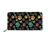 WELLFLYHOM Cartera grande de piel con cremallera alrededor de la tarjetero, organizador de viaje para mujer, Colorido estampado de huellas de perro, L, Cartera de viaje