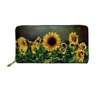 WELLFLYHOM Cartera grande de piel con cremallera alrededor de la tarjetero, organizador de viaje para mujer, girasol, L, Cartera Rfid