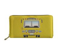 WELLFLYHOM Cartera grande de piel con cremallera alrededor de la tarjetero, organizador de viaje para mujer, Autobús escolar amarillo, L, Cartera Rfid