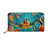 WELLFLYHOM Cartera grande de piel con cremallera alrededor de la tarjetero, organizador de viaje para mujer, Turquesa tortuga, L, Cartera de viaje