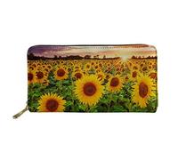 WELLFLYHOM Cartera grande de piel con cremallera alrededor de la tarjetero, organizador de viaje para mujer, Girasol brillante, L, Cartera de viaje